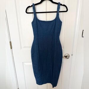Susana Monaco Denim Scoop Neck Midi Bodycon Dress